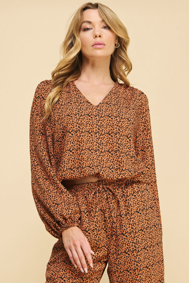 Leopard Heart Print Top