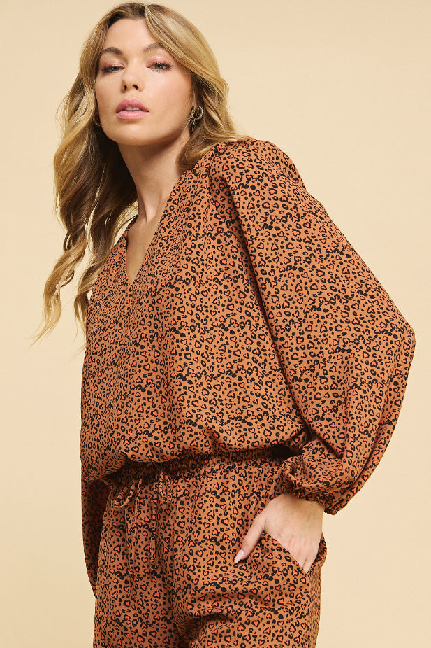 Leopard Heart Print Top