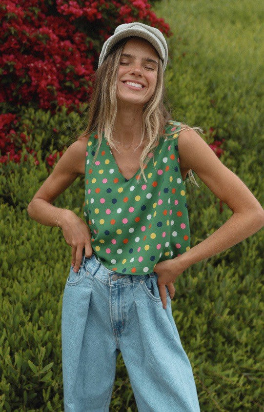 Polkadot V Neck Top