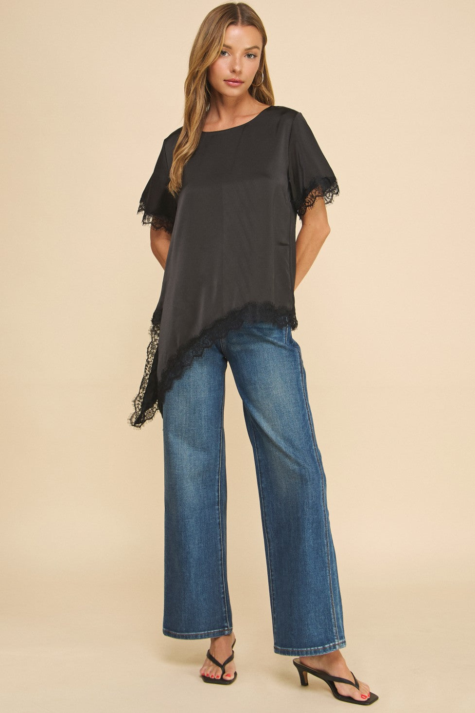 Clair Satin Blouse with Lace Detail