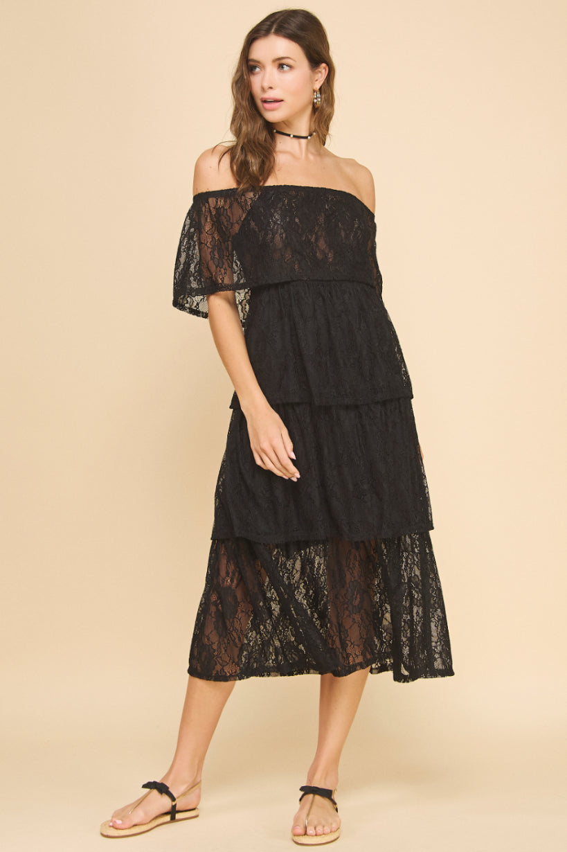 chinese dress ladies Women's Cammy Sheath Off-Shoulder Lace Midi Dress S/M/L/Customize White/White/Beige/Black and White Mean Blvd White / M
