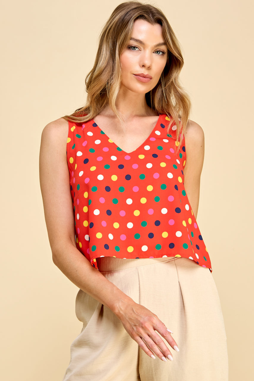 Polkadot V Neck Top