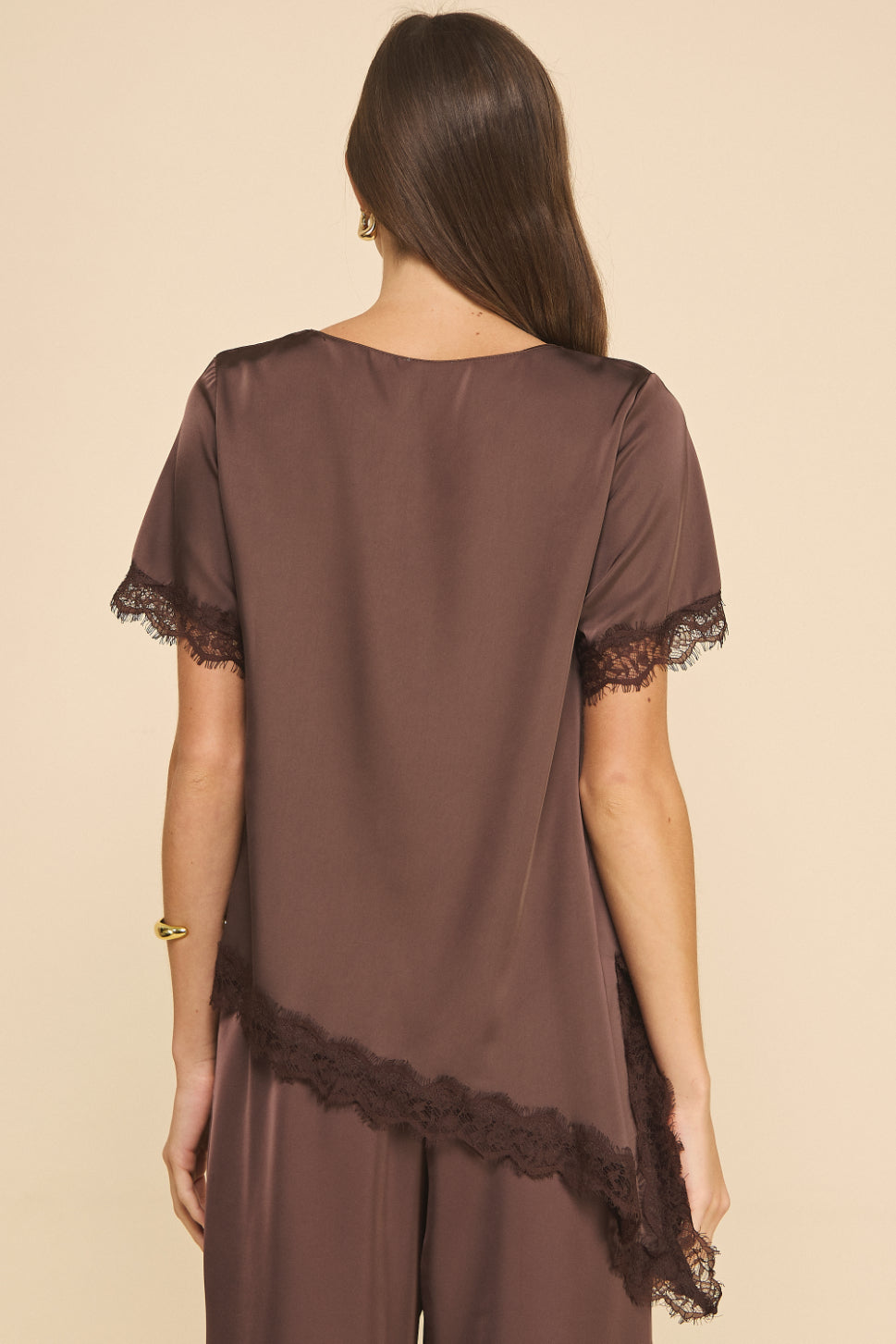 Clair Satin Blouse with Lace Detail