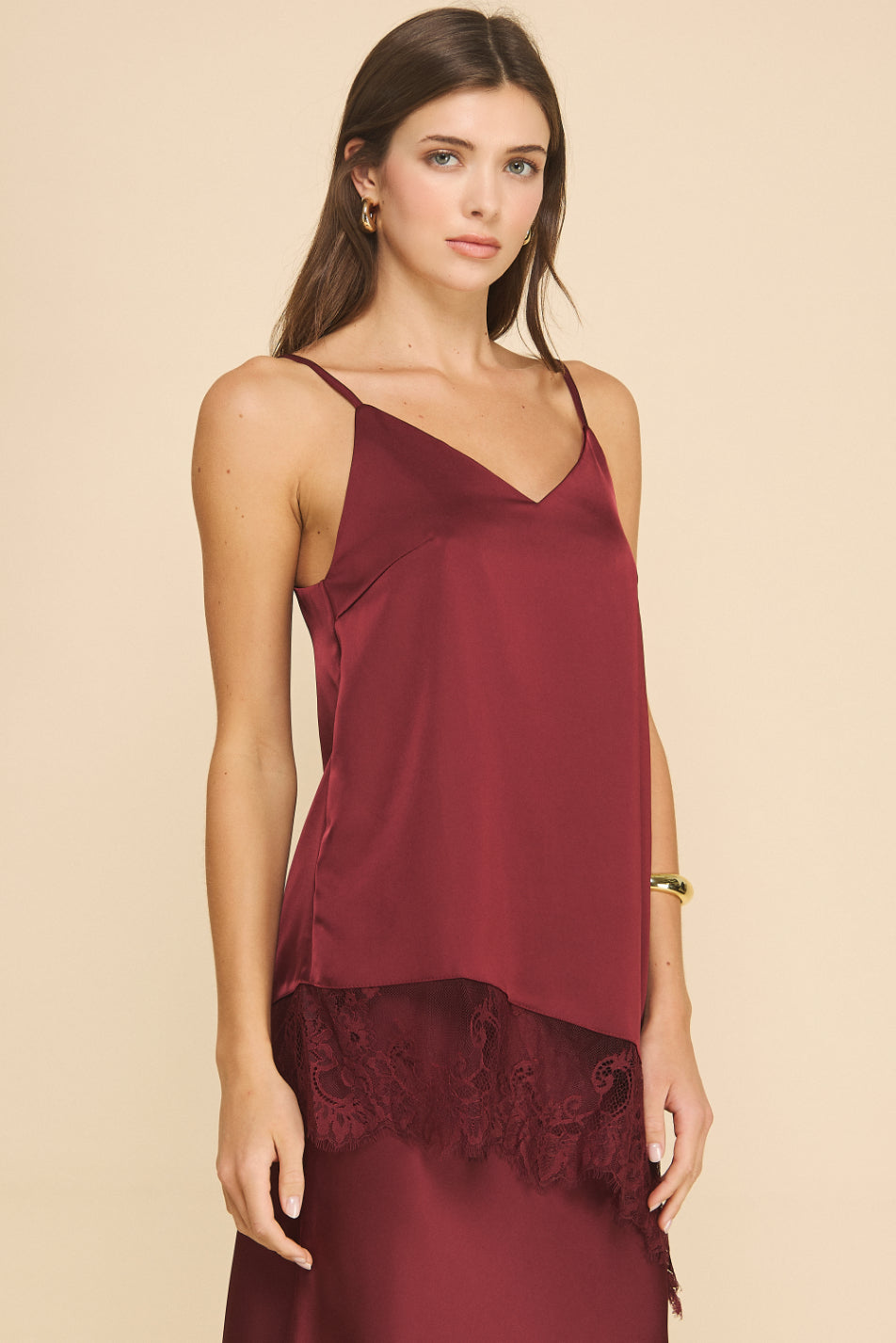 Fern Satin Cami with Lace Detail