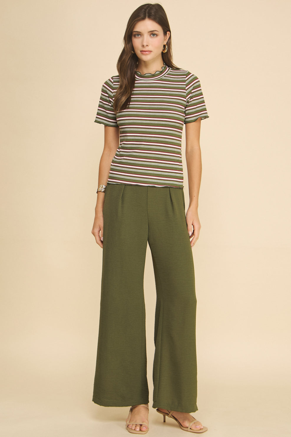 Striped Short Sleeves Rib Top