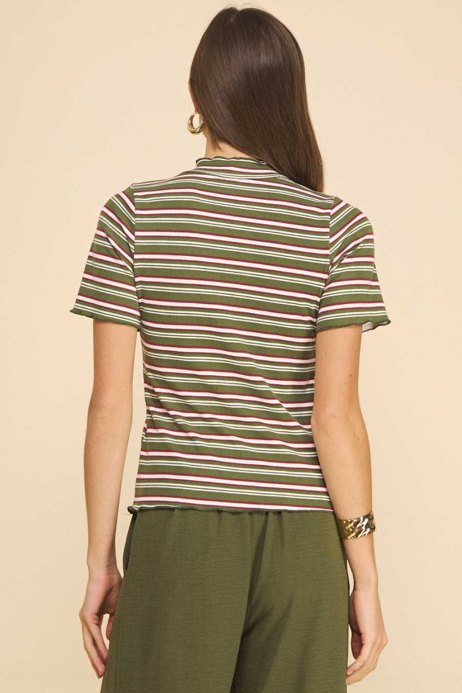 Striped Short Sleeves Rib Top