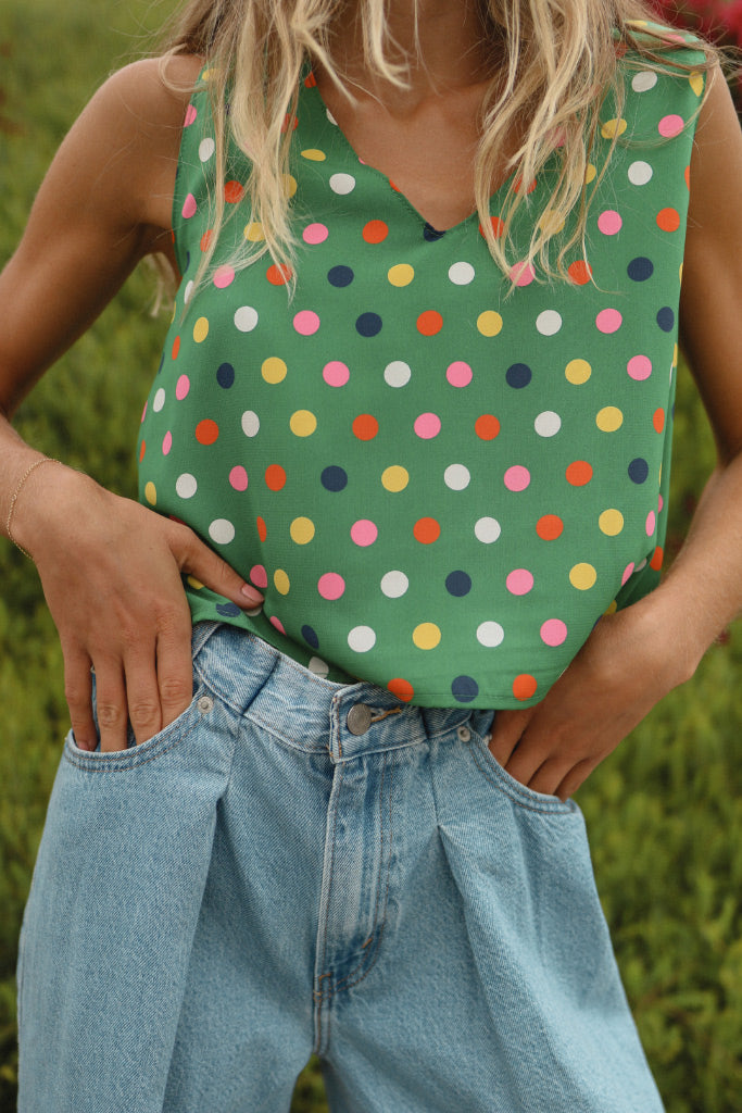 Polkadot V Neck Top