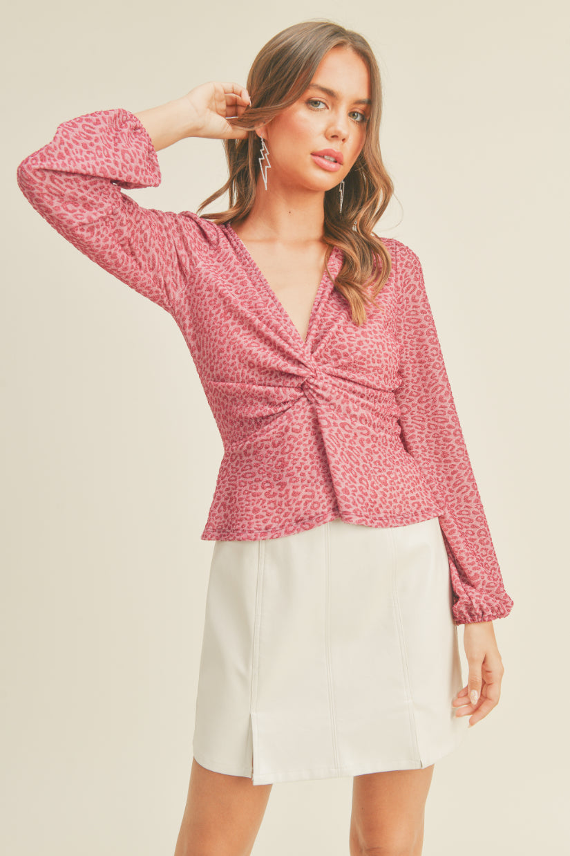 Shiny Animal Print Knot Top