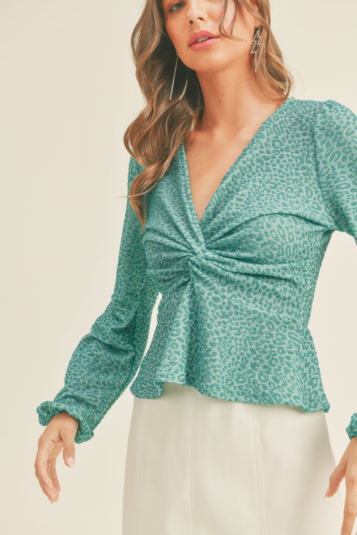 Shiny Animal Print Knot Top