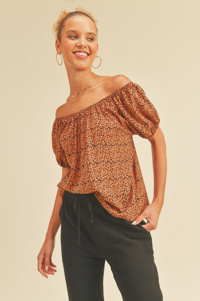 Leopard Heart Print Top