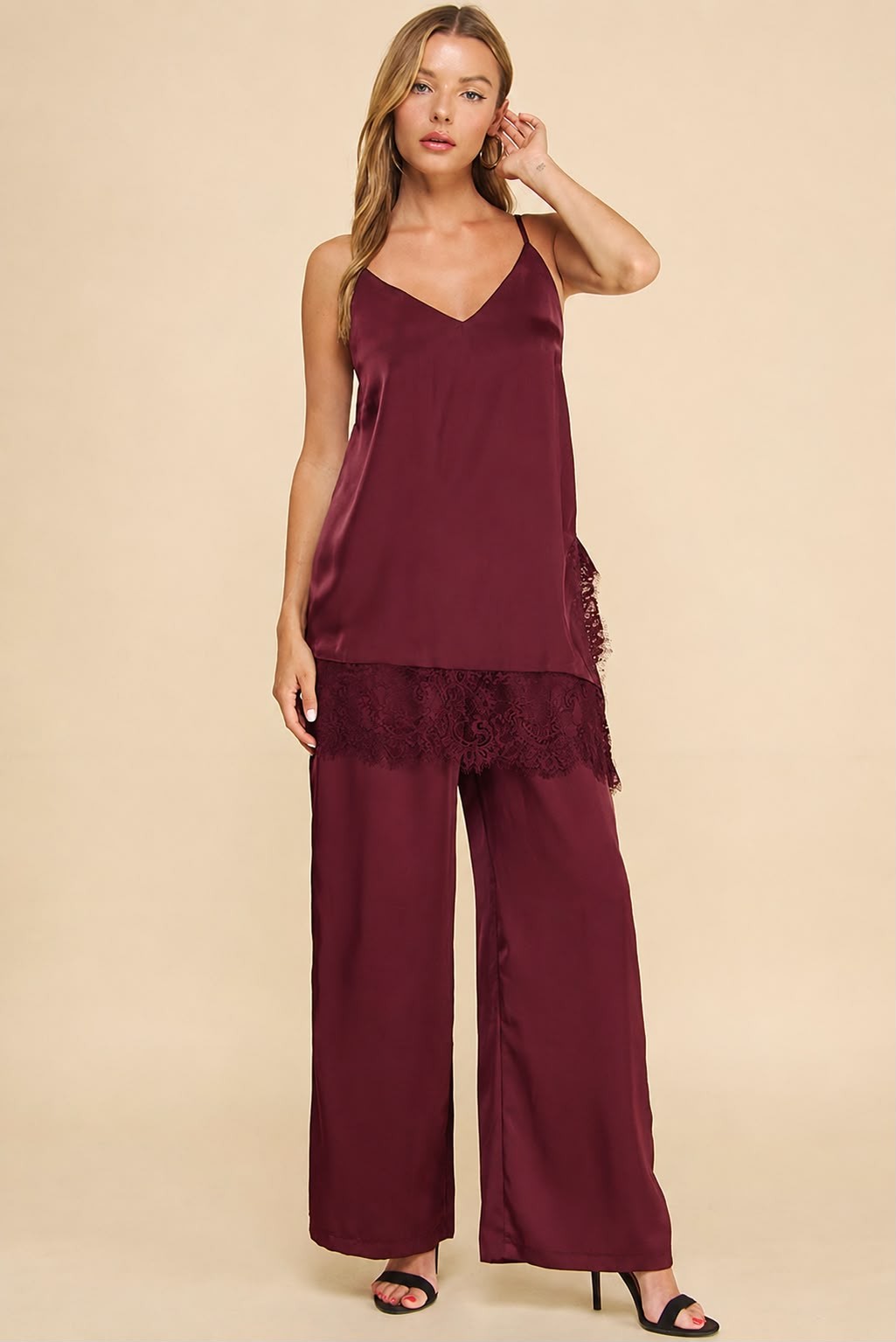 Fern Satin Cami with Lace Detail