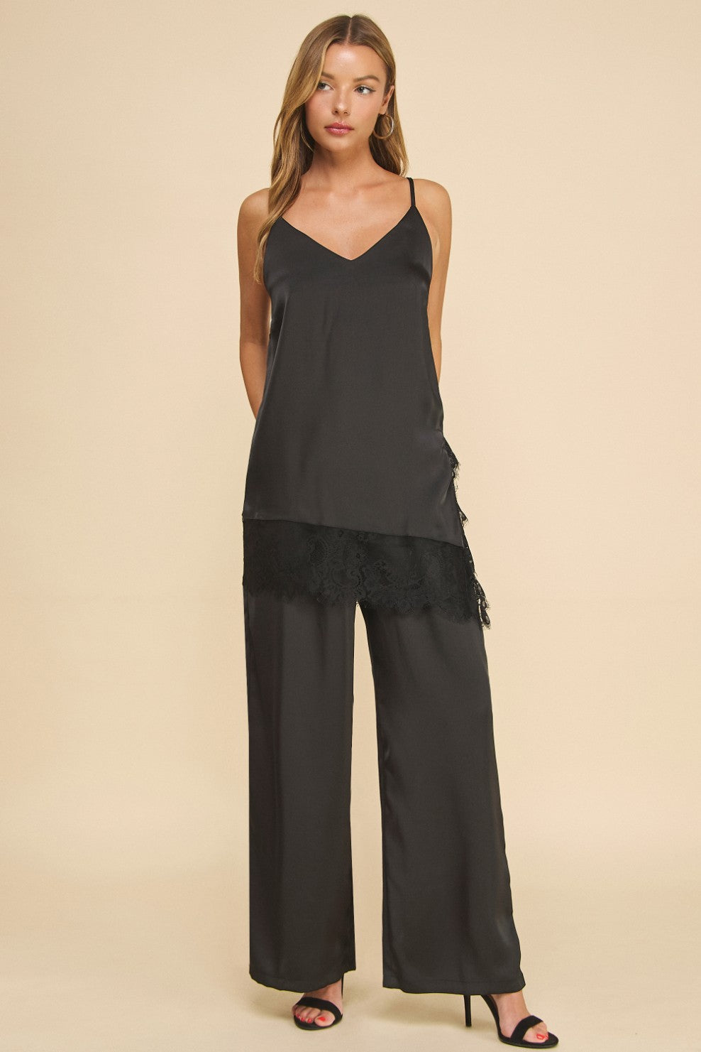 Fern Satin Cami with Lace Detail
