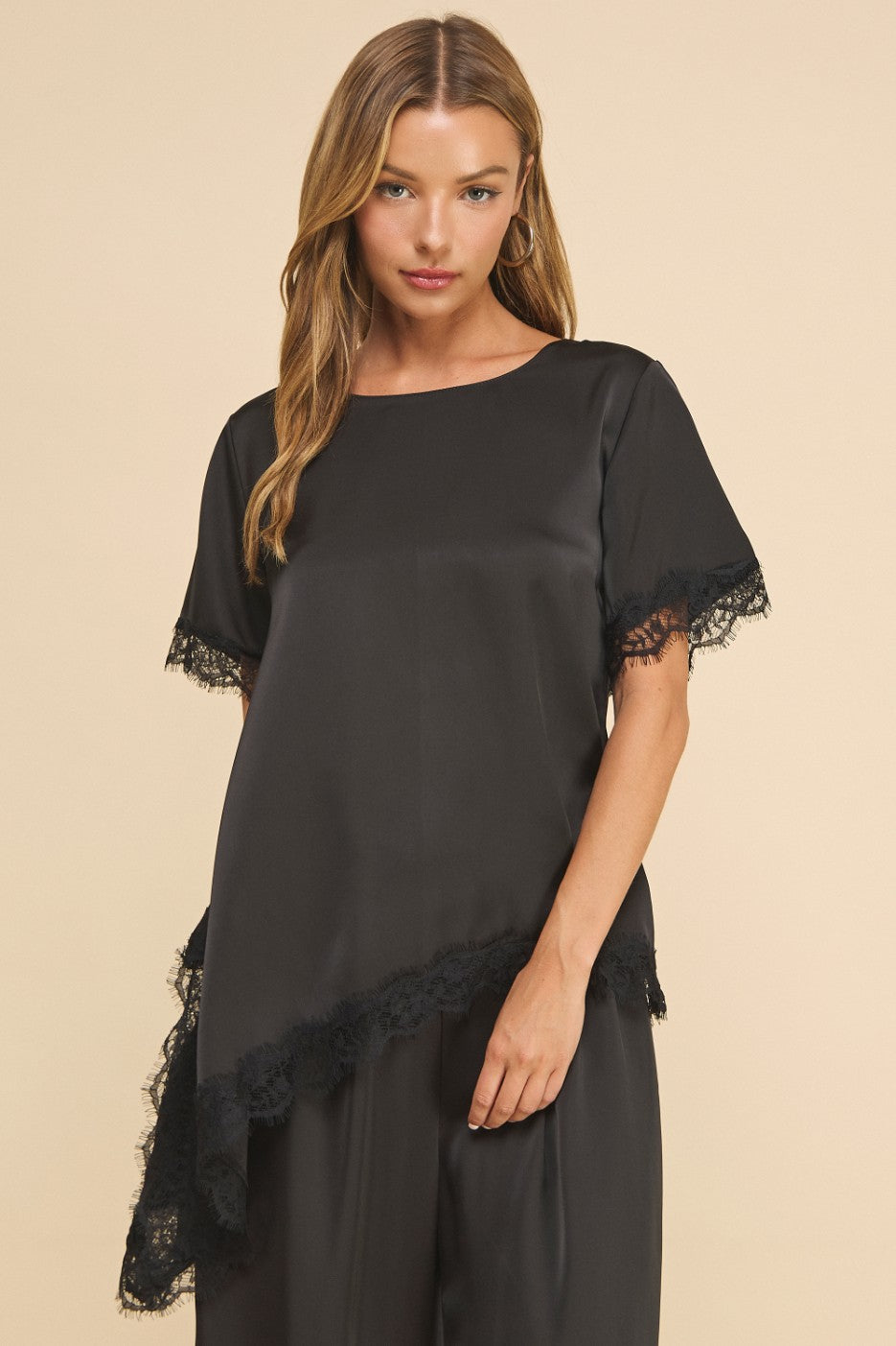 Clair Satin Blouse with Lace Detail