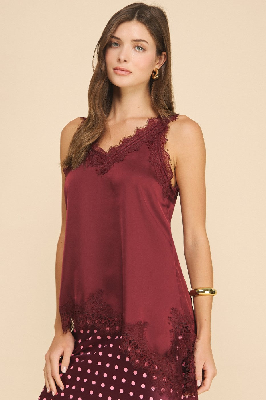 Belle Lace Trim Satin Tank