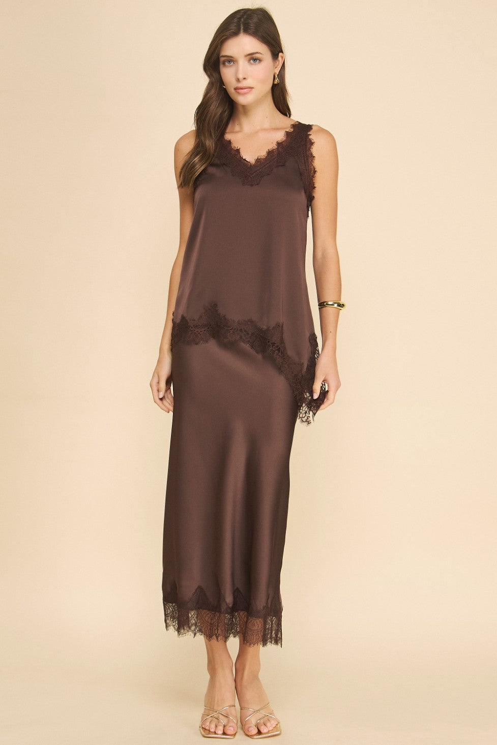Belle Lace Trim Satin Tank