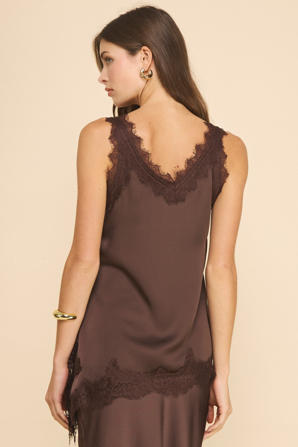 Belle Lace Trim Satin Tank