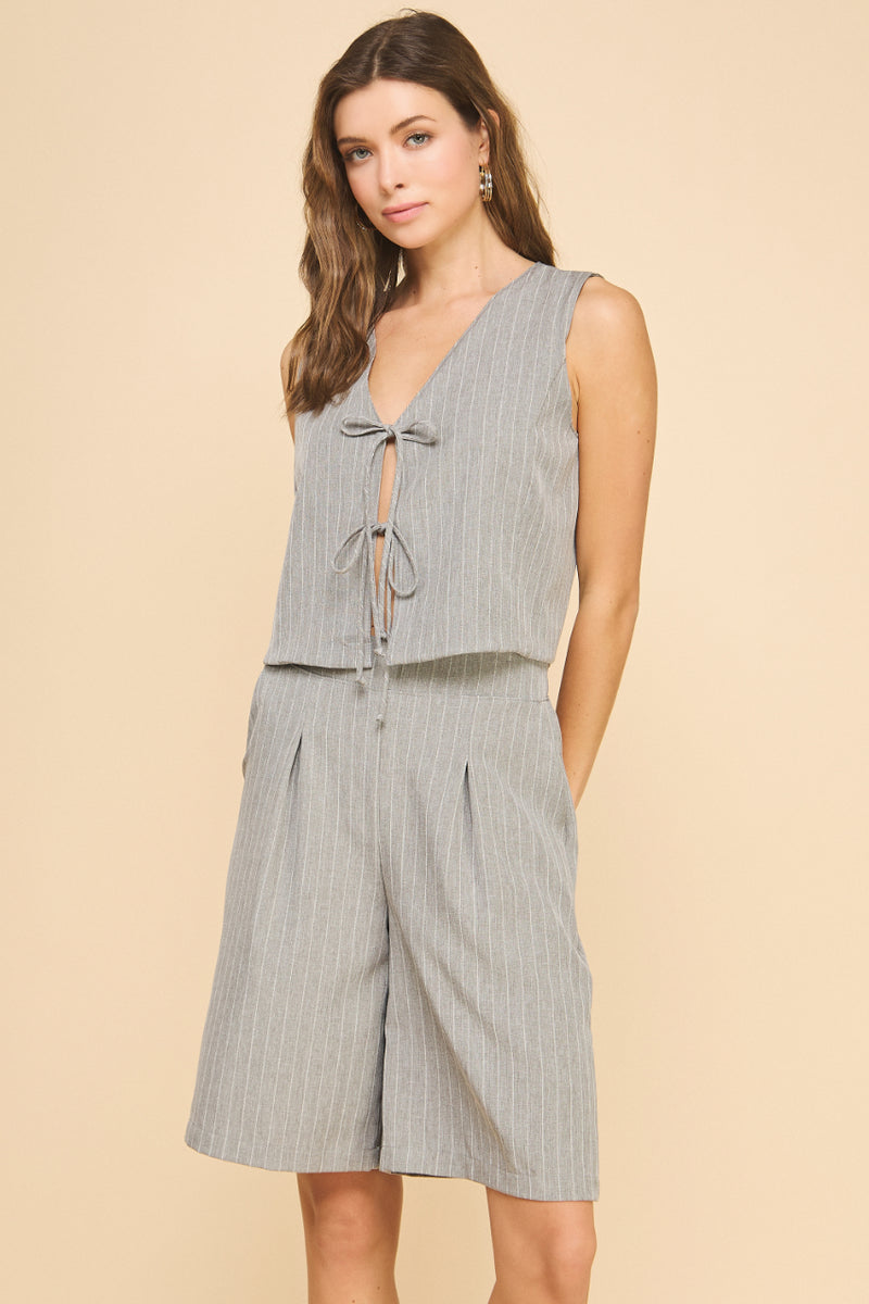 Pin Stripe Front Tie Vest