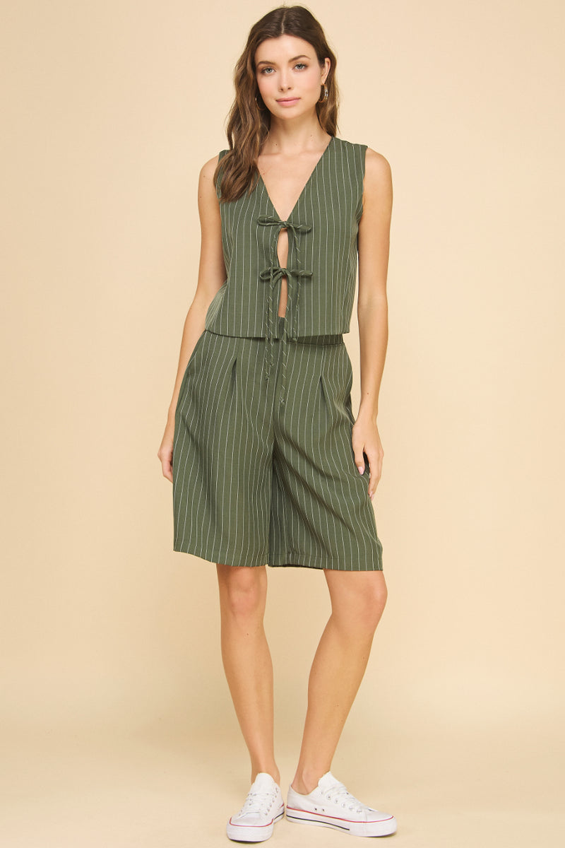 Pin Stripe Front Tie Vest