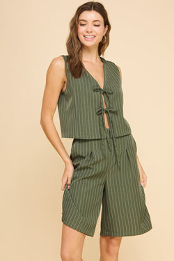 Pin Stripe Front Tie Vest