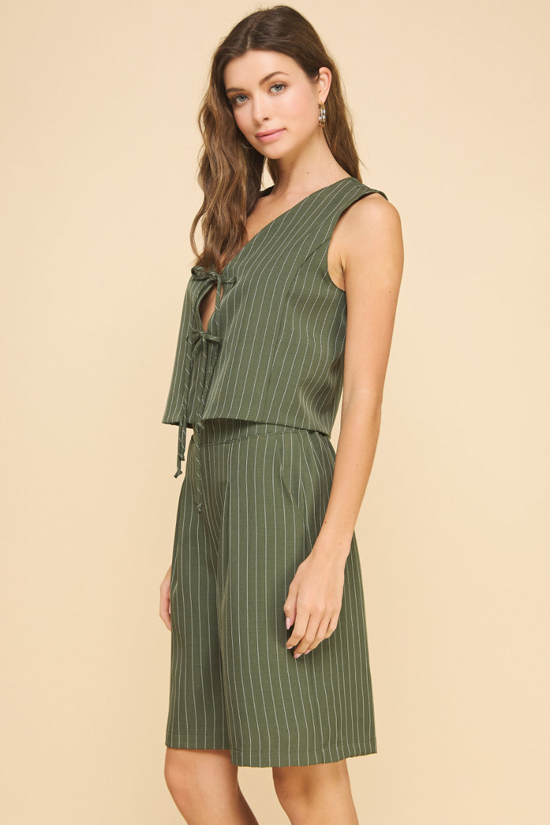 Pin Stripe Front Tie Vest