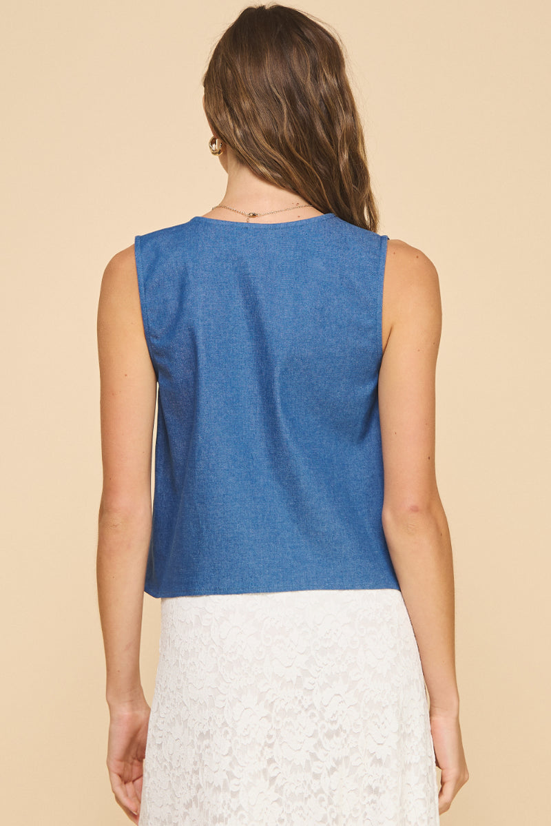 Denim Front Tie Vest