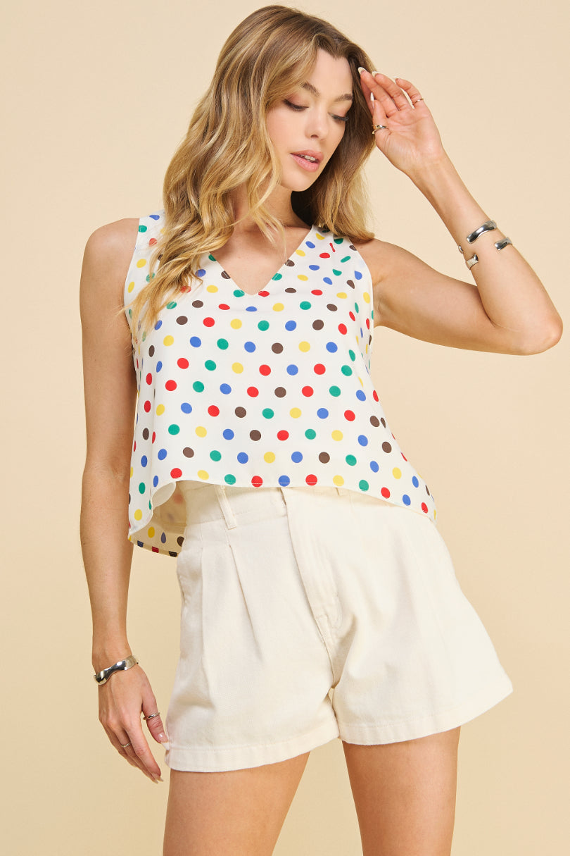 Polkadot V Neck Top