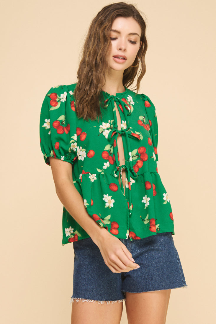 Cherry Peplum Tie Top