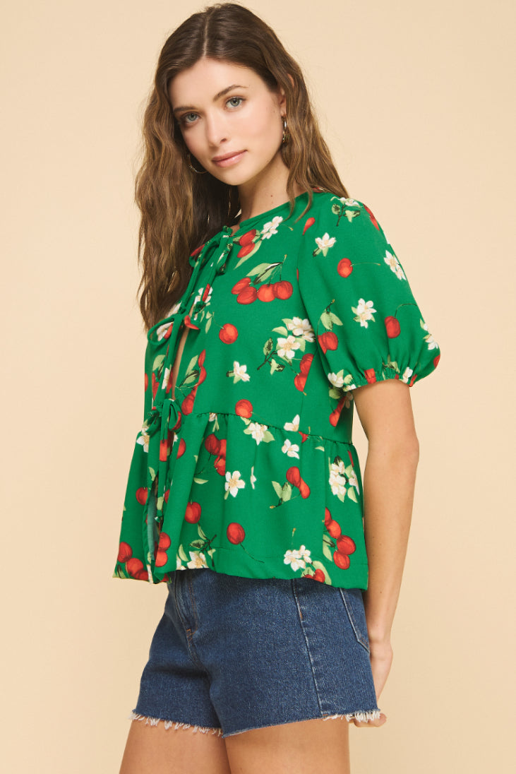 Cherry Peplum Tie Top