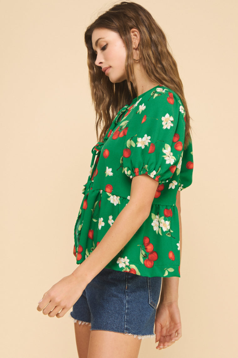 Cherry Peplum Tie Top