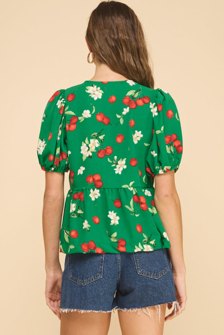 Cherry Peplum Tie Top