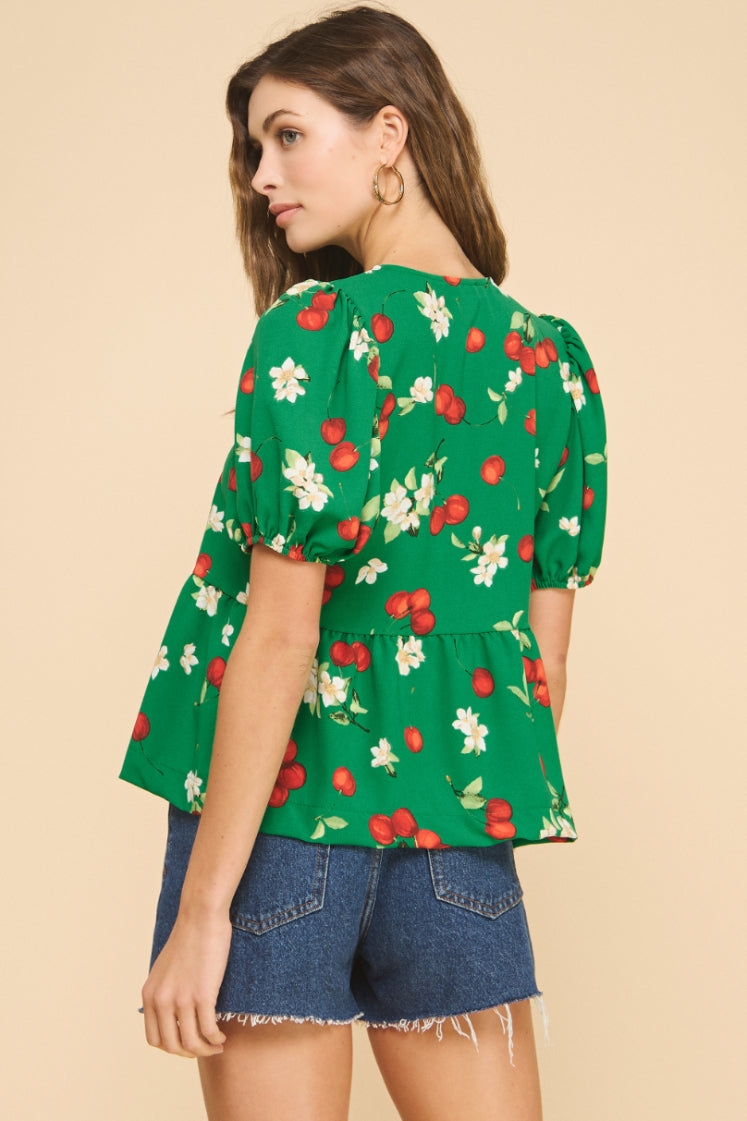 Cherry Peplum Tie Top