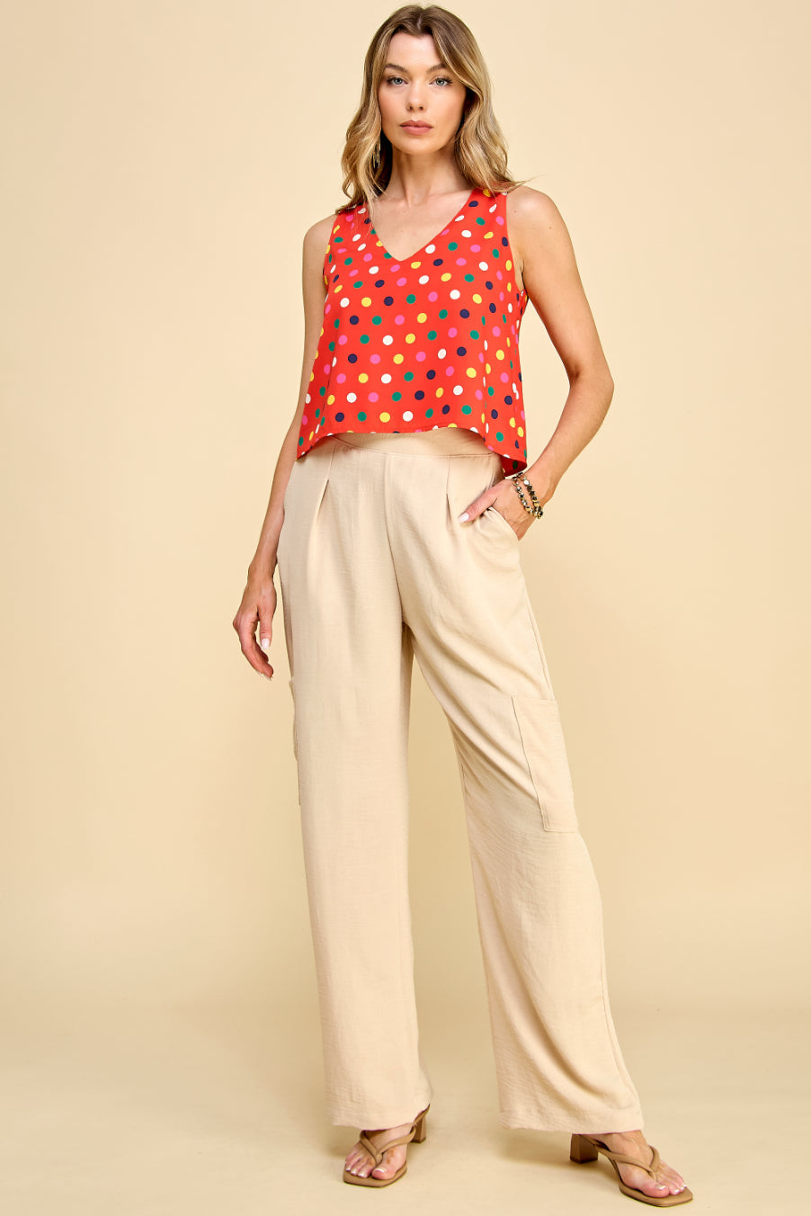 Polkadot V Neck Top