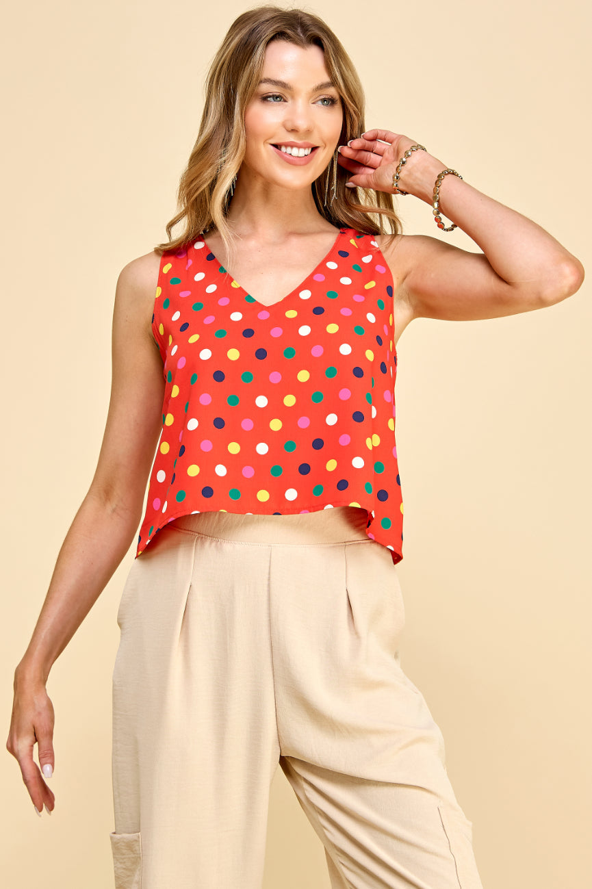 Polkadot V Neck Top