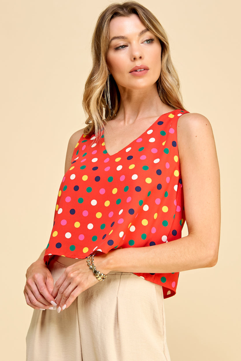 Polkadot V Neck Top
