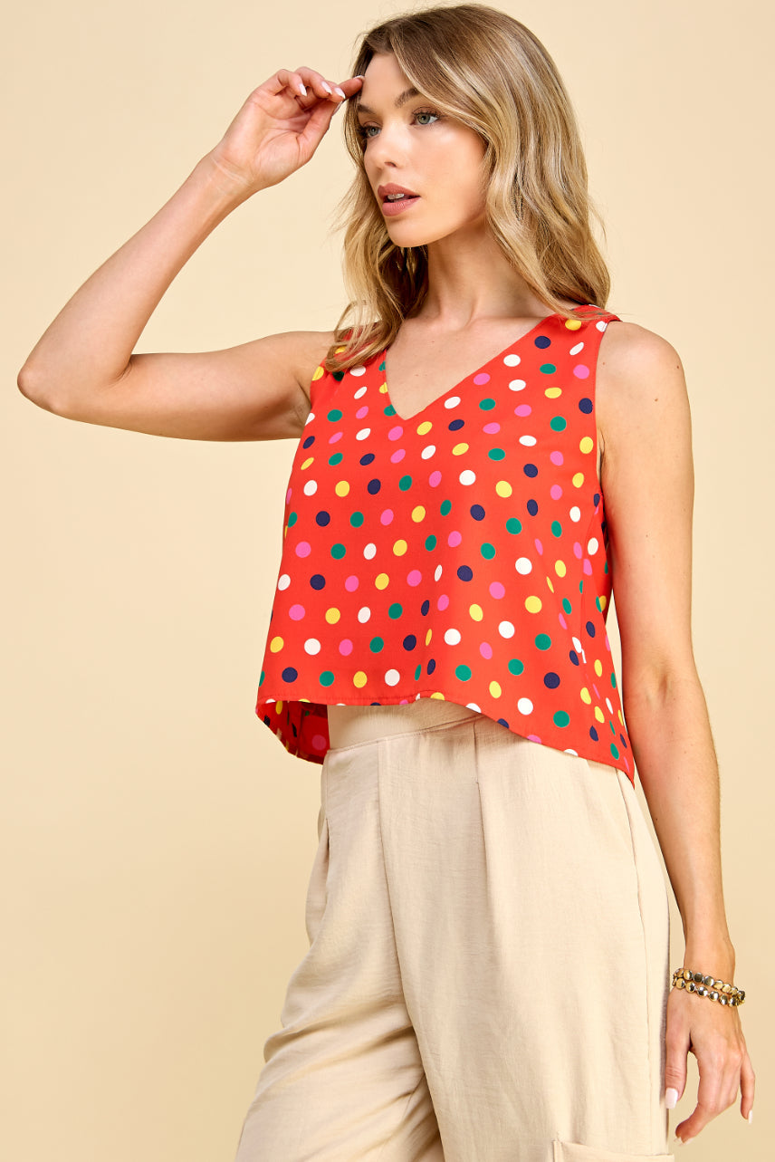 Polkadot V Neck Top