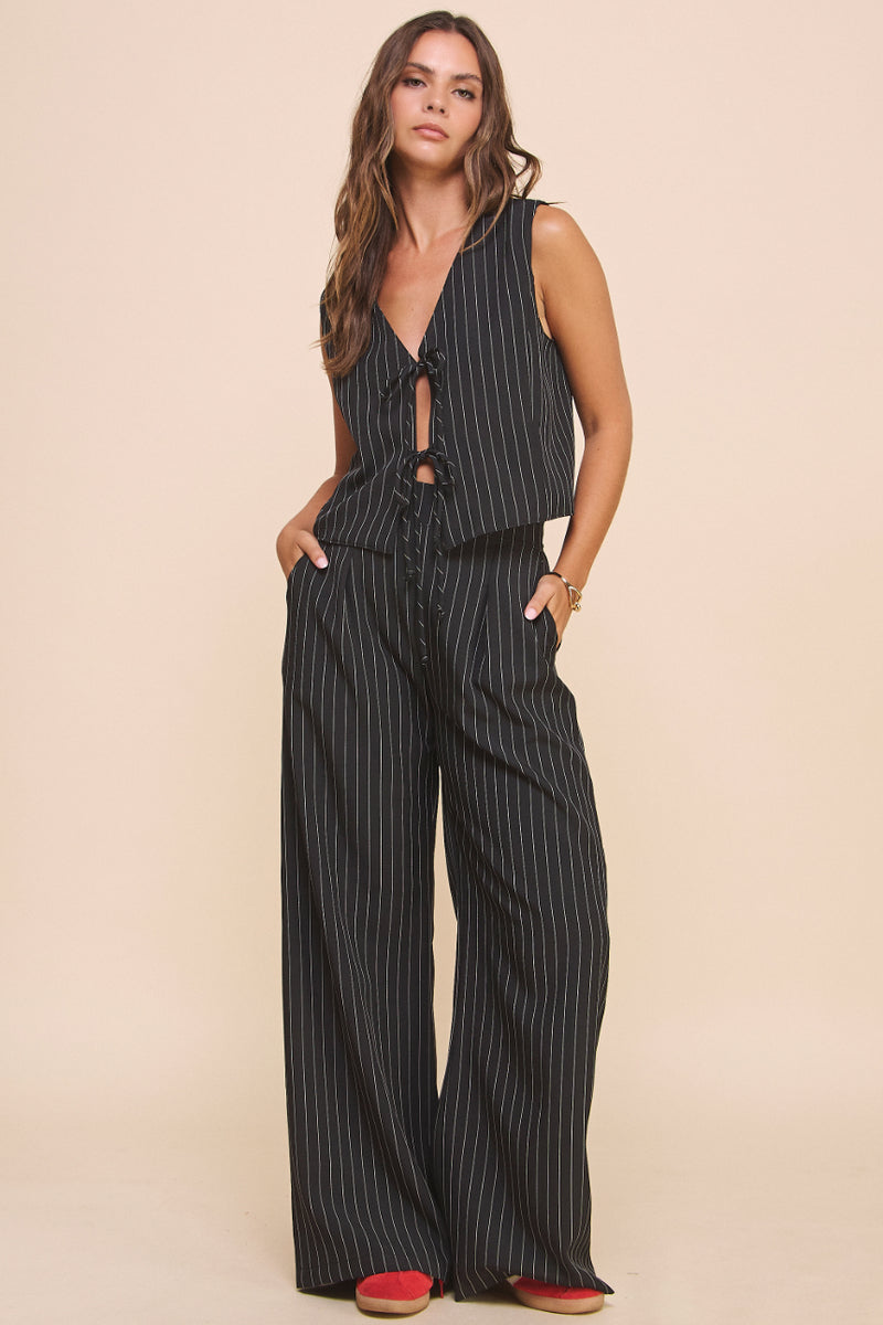 Pin Stripe Front Tie Vest