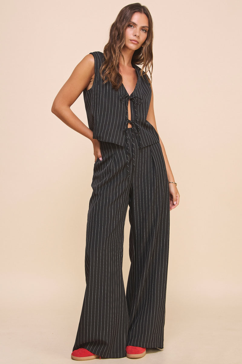 Pin Stripe Front Tie Vest