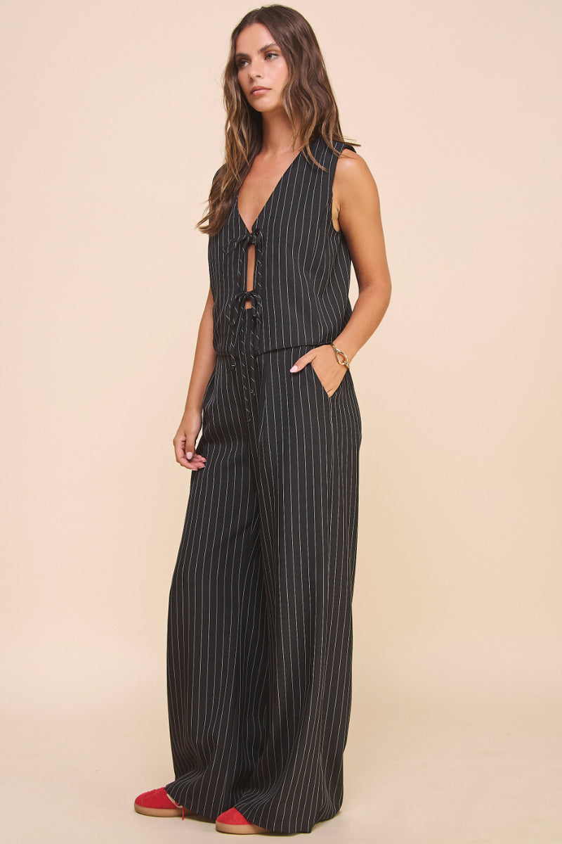 Pin Stripe Front Tie Vest