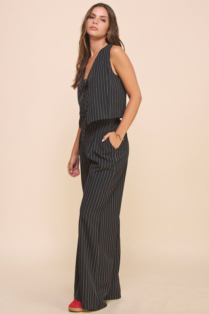 Pin Stripe Front Tie Vest