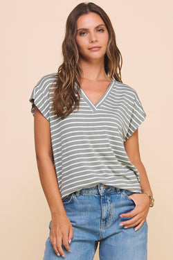 Hei V Neck Striped Tee