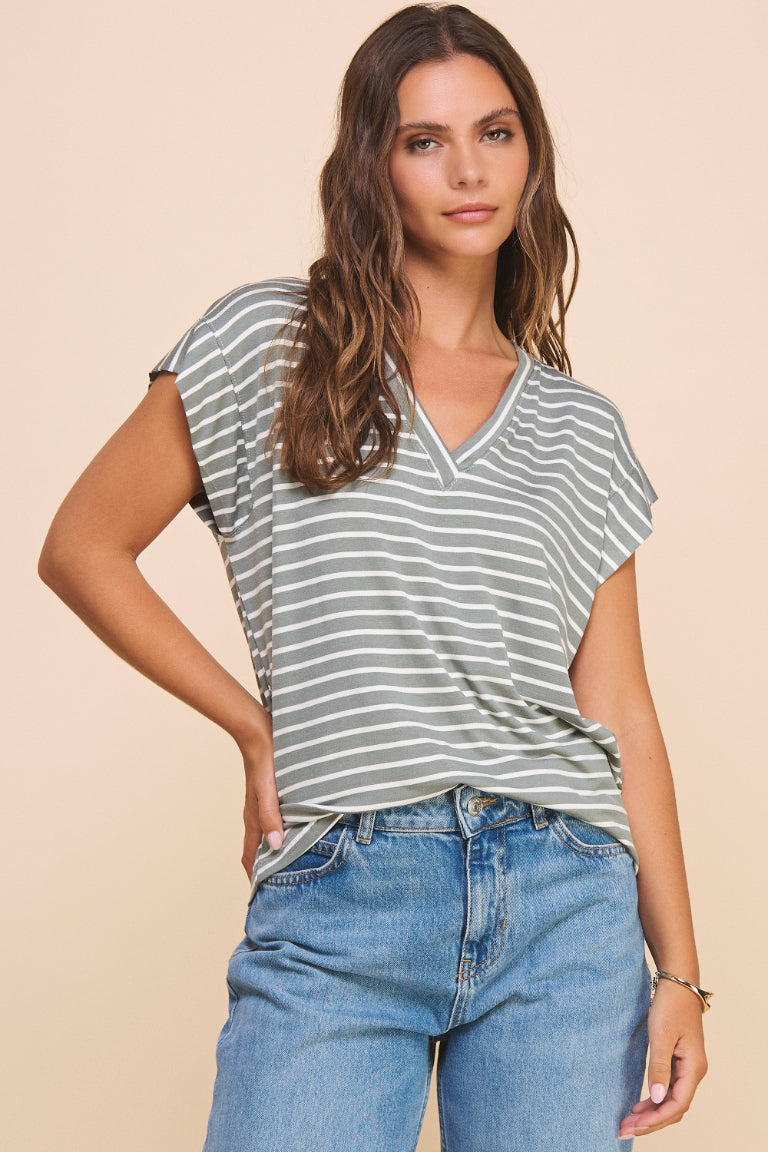 Hei V Neck Striped Tee