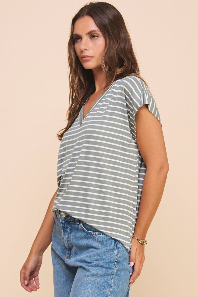 Hei V Neck Striped Tee