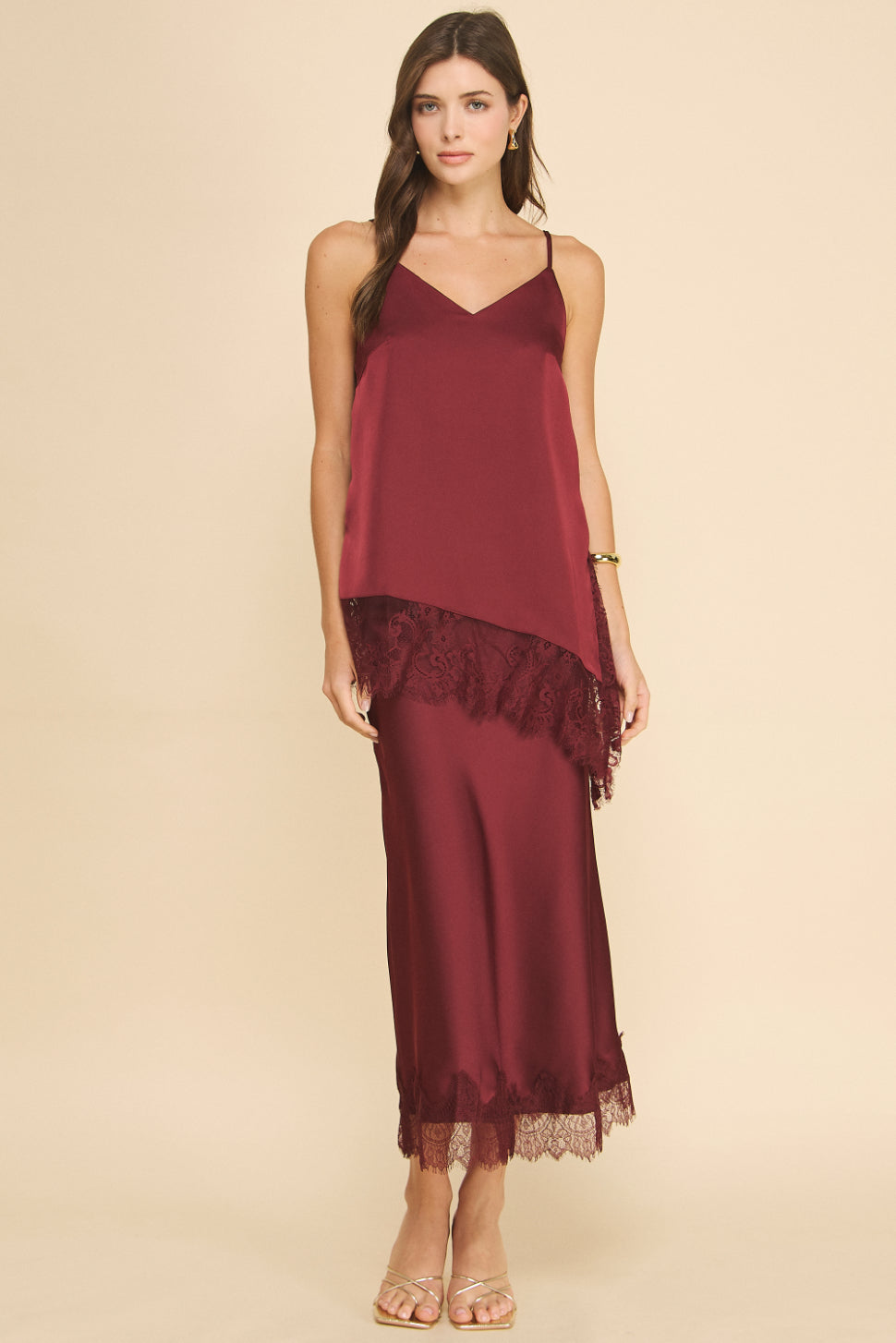 Fern Satin Cami with Lace Detail
