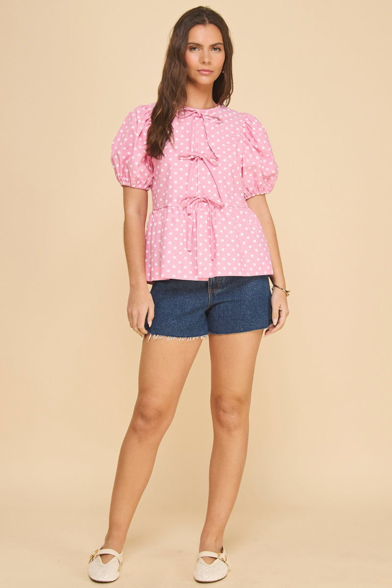 Polkadot Peplum Tie Top