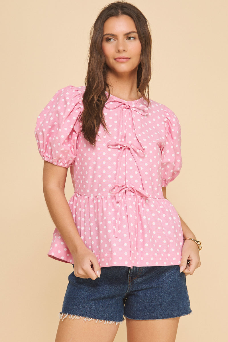 Polkadot Peplum Tie Top