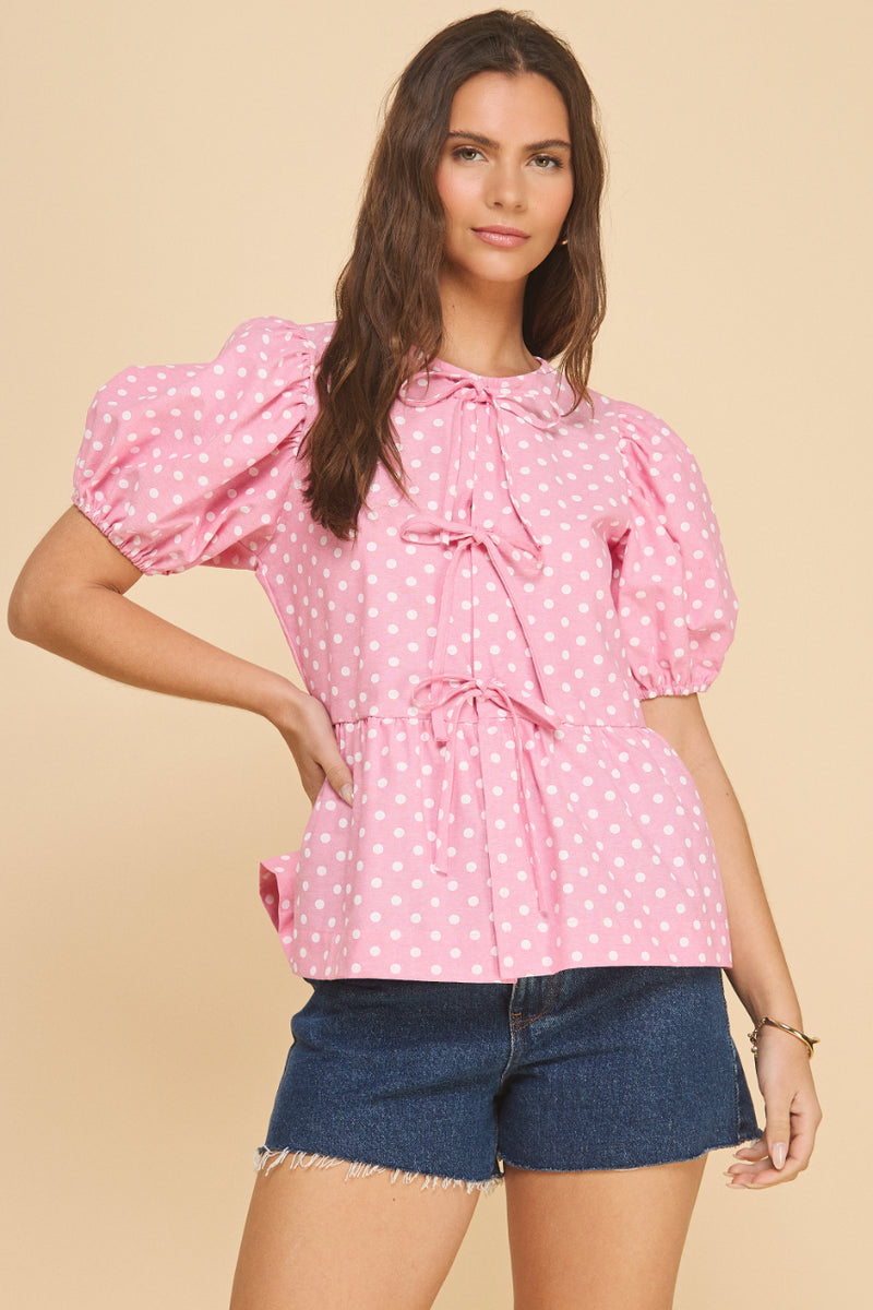 Polkadot Peplum Tie Top