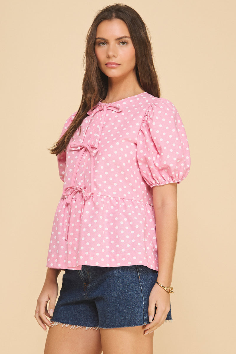 Polkadot Peplum Tie Top