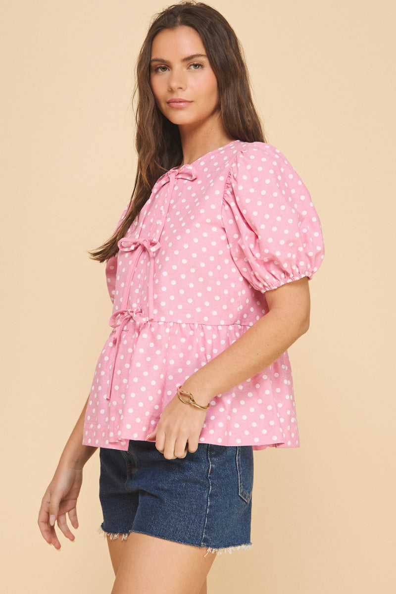 Polkadot Peplum Tie Top