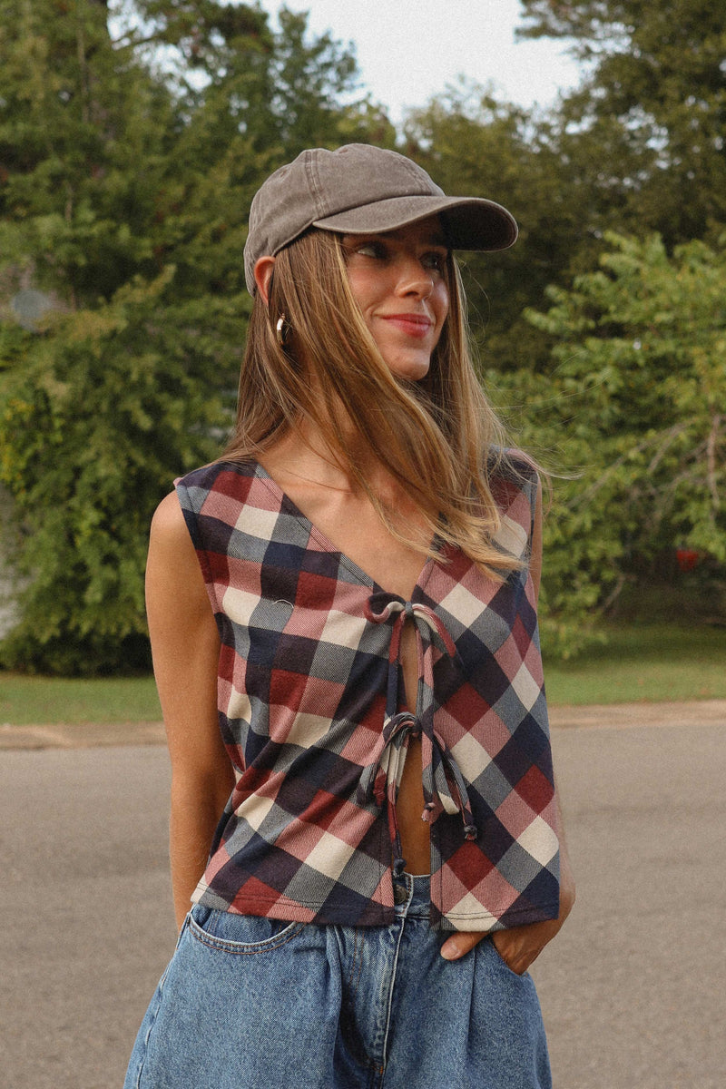 Ava Plaid Tie Vest