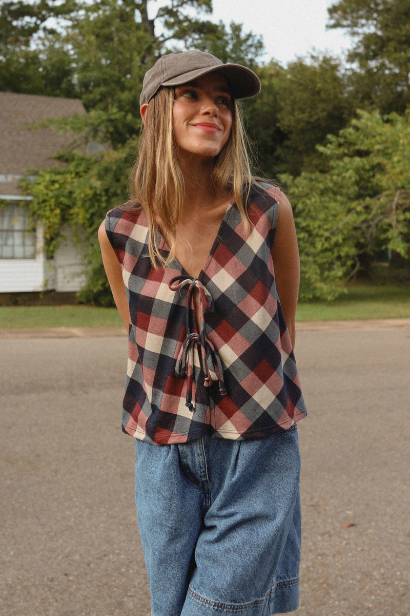 Ava Plaid Tie Vest